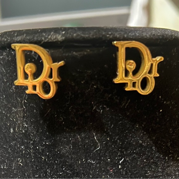 Dior Gold-Tone Logo Stud Earrings - Picture 1 of 3
